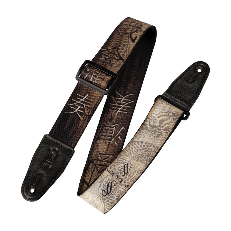 Levy's Leathers 2" Wide Polyester Guitar Strap with Genuine Leather Ends; Dragon and Chinese Hanzi Motif (MPD2-012) - Image 1